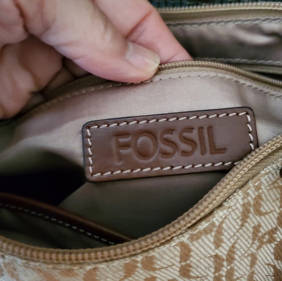 Vintage  Fossil Signature Canvas /Leather shoulder bag - Picture 2 of 14